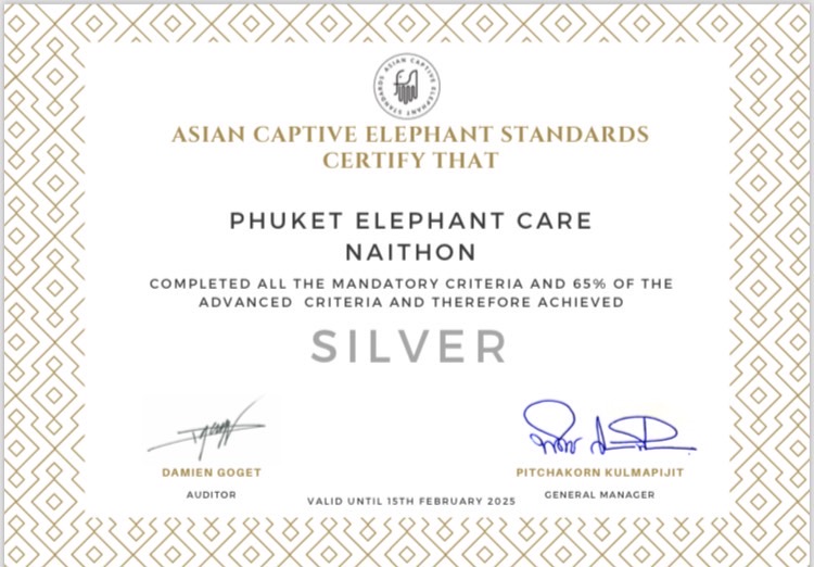 Certificate from Asian Captive Elephant Standards